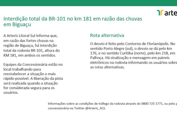 Interdição Preventiva no Morro dos Cavalos (BR 101) a Partir das 11h de Hoje (17) Interdição Preventiva no Morro dos Cavalos (BR 101) a Partir das 11h de Hoje (17)
